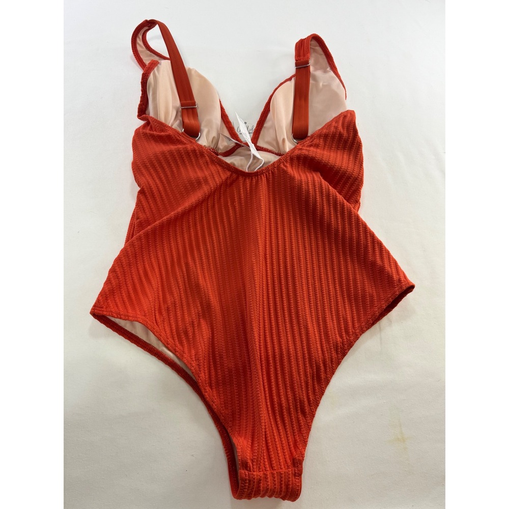 Cupshe Womens Orange Ribbed Twist Front One Piece Swimsuit Size L CAA12E3L027KK - Picture 4 of 5